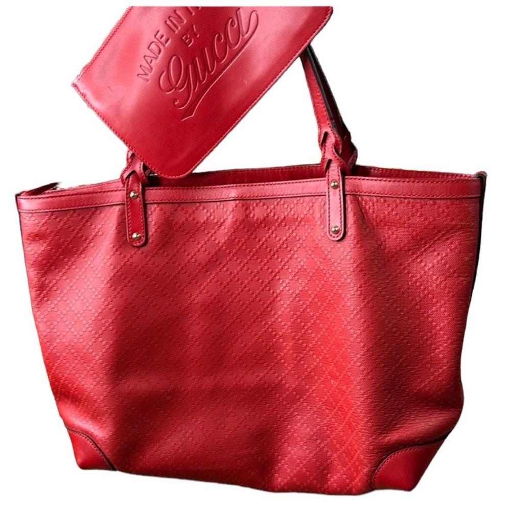GUCCI DIAMANTÉ LEATHER TOTE RED BAG live showing